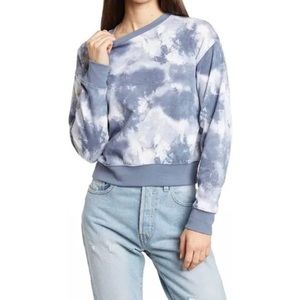 Abound | Blue Ivory Tie-Dye Printed Crew Fleece Sweatshirt NWT